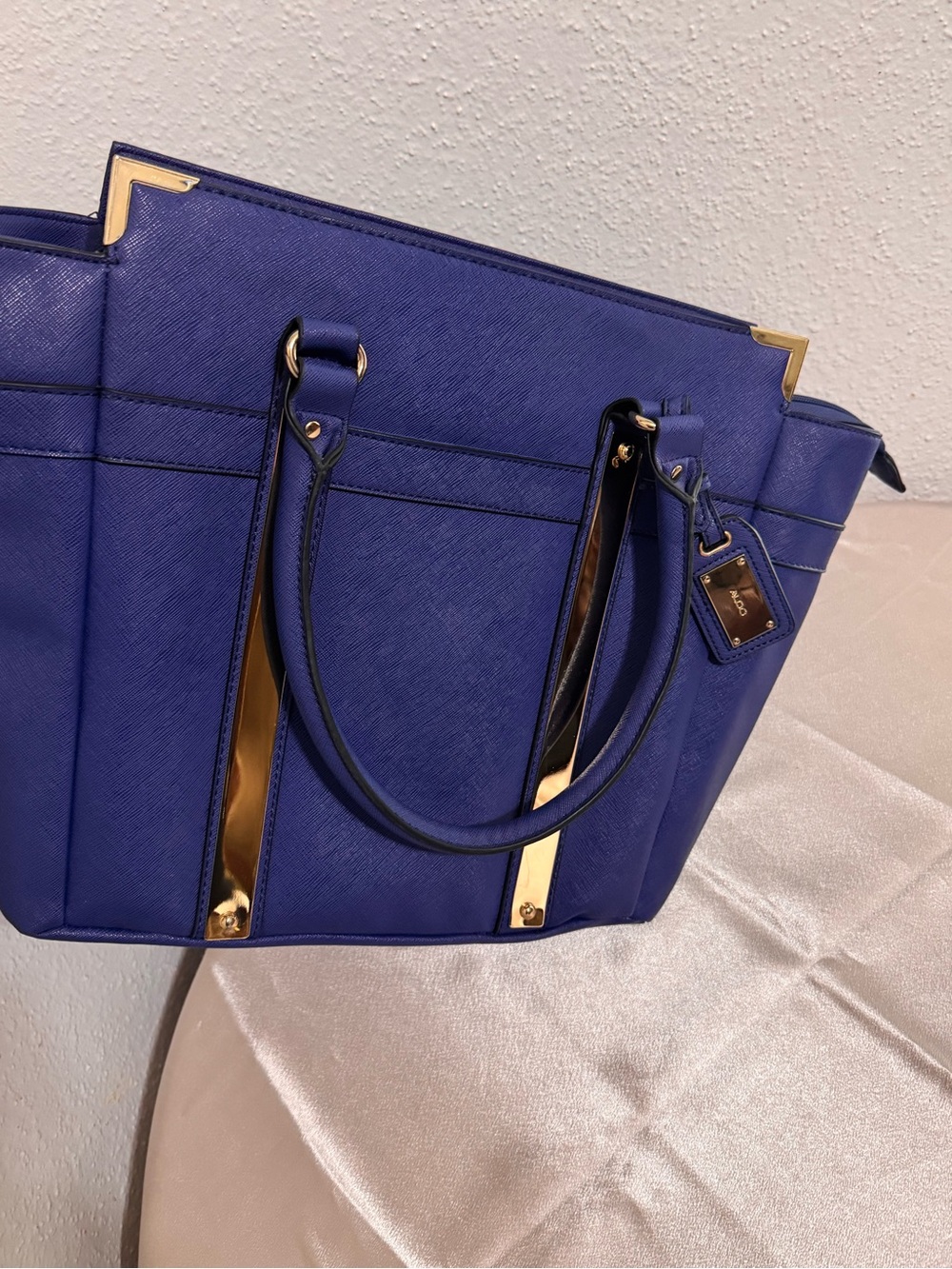 Aldo Royal Blue Structured Tote with Gold Accents - Picture 15 of 16